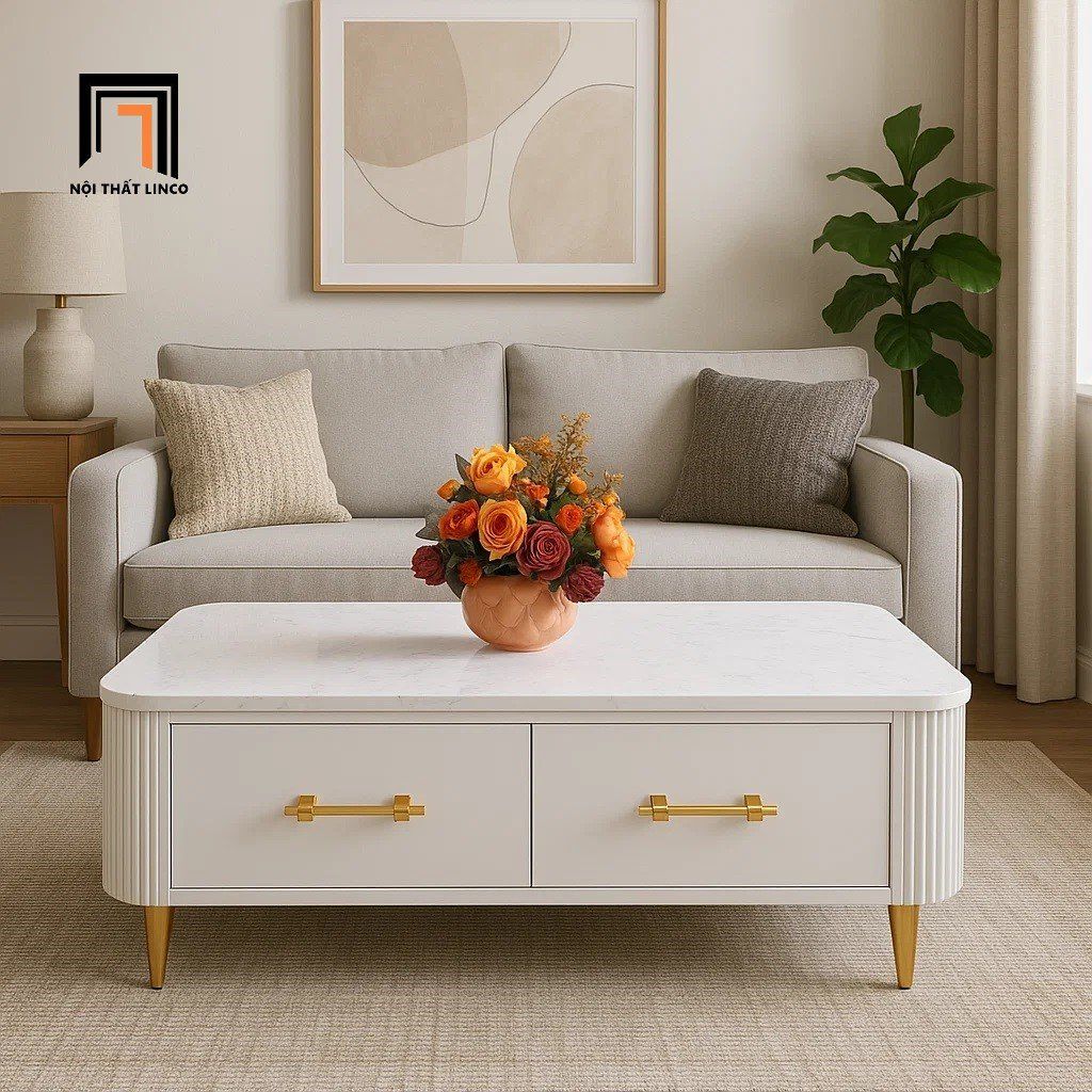Bàn trà mặt đá cao cấp BTPK68 Rockland 1m cho shop tiệm