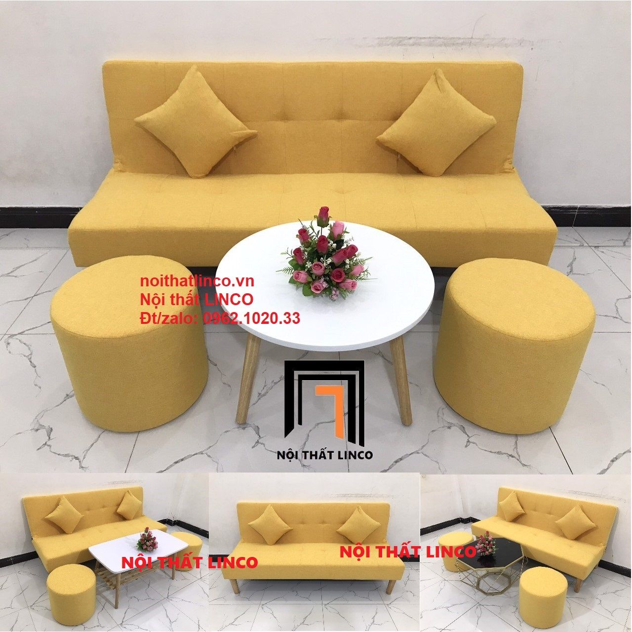 Bộ ghế sofa bed giường thông minh SFG dài 1m7 vàng chanh nhỏ gọn
