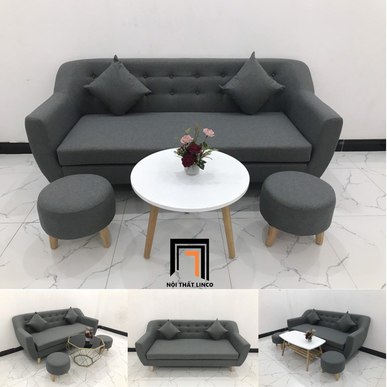 Bộ bàn ghế sofa băng dài 1m9 BGN màu xám đen giá rẻ
