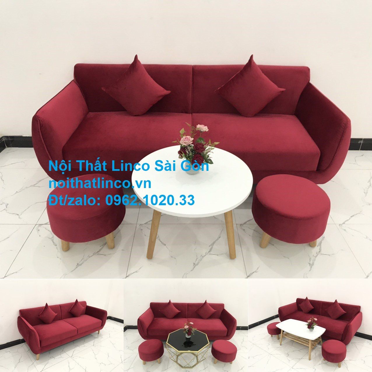 Ghế sofa văng dài 1m9 | Salong băng giá rẻ màu đỏ phòng khách | Nội thất Linco Sài Gòn