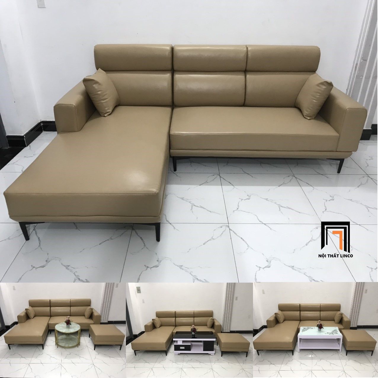 Bộ ghế sofa góc phòng khách GT230 Gangi 2m4 x 1m6 màu sữa