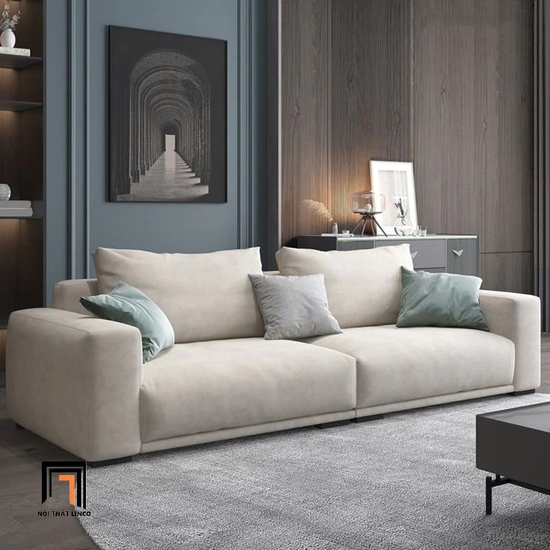 Ghế sofa băng vải nhung xám trắng BT252 Omaha 2m nhỏ gọn