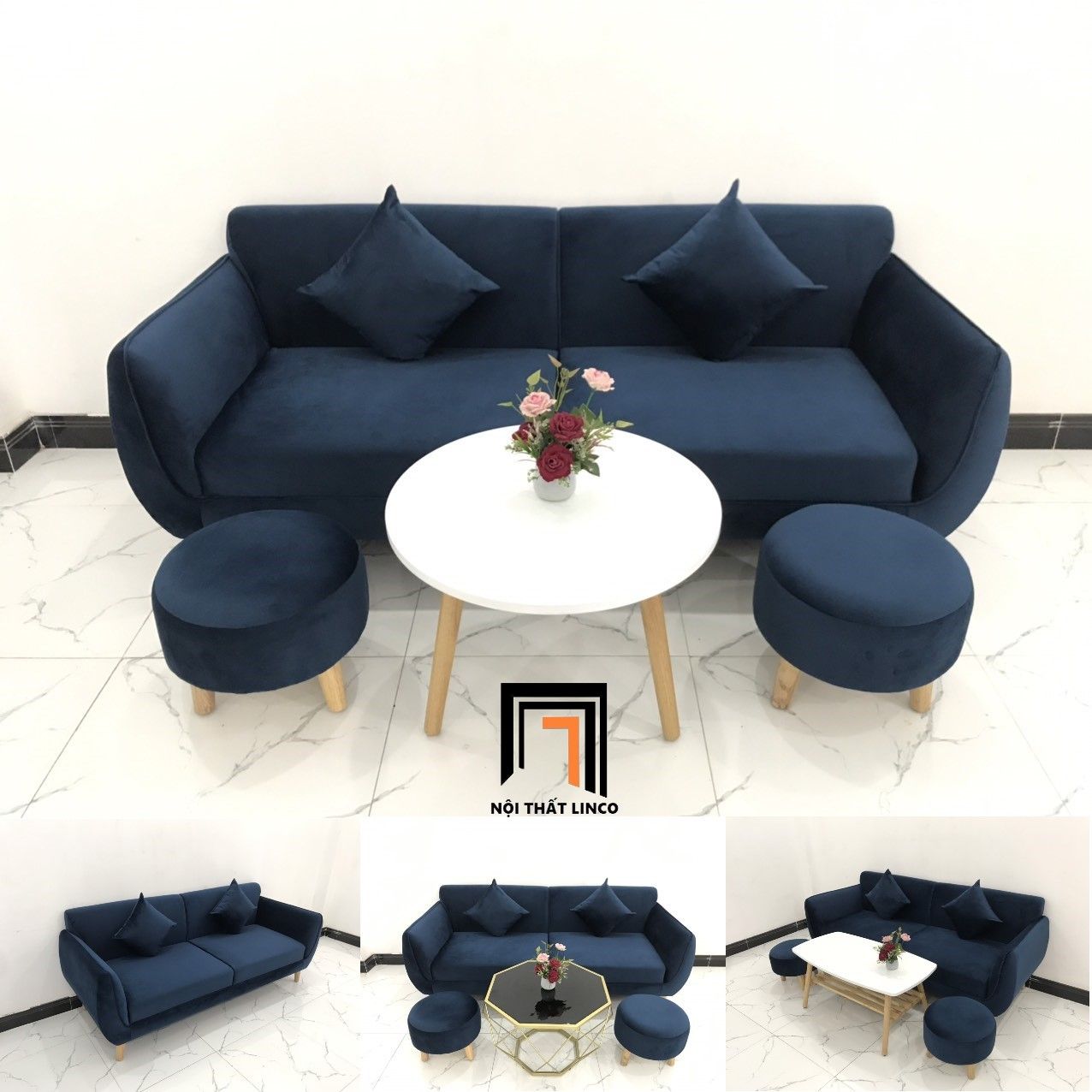 Bộ bàn ghế sofa băng văng dài 1m9 xanh dương đậm giá rẻ
