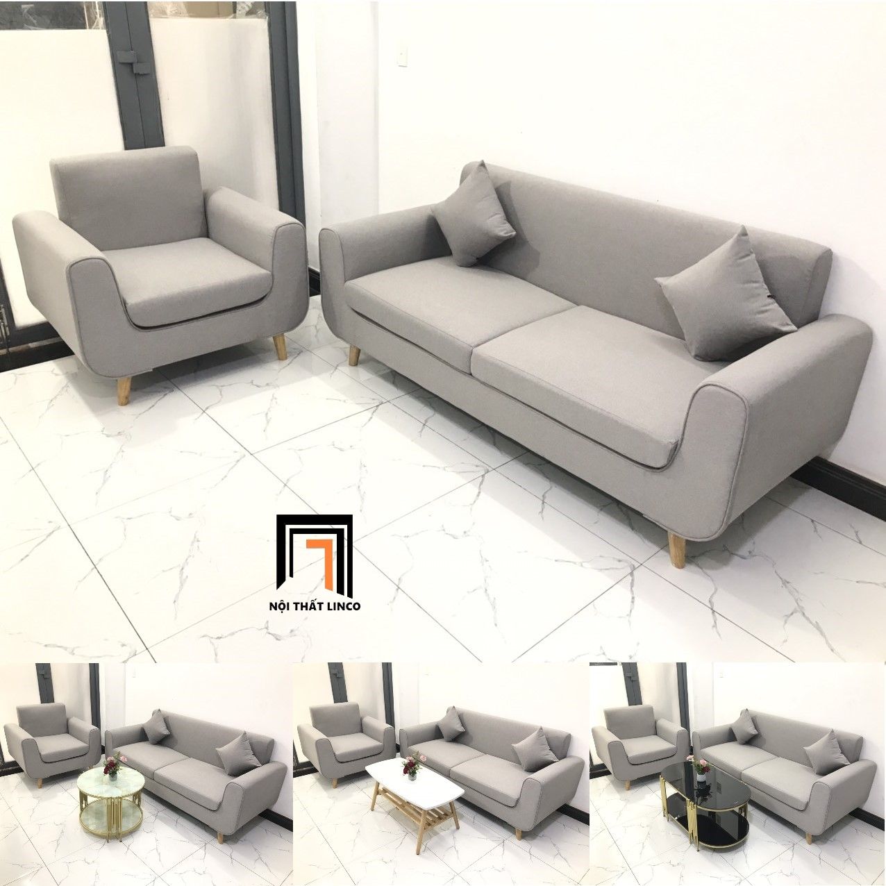 Bộ ghế sofa phòng khách NS04 màu xám ghi trắng giá rẻ