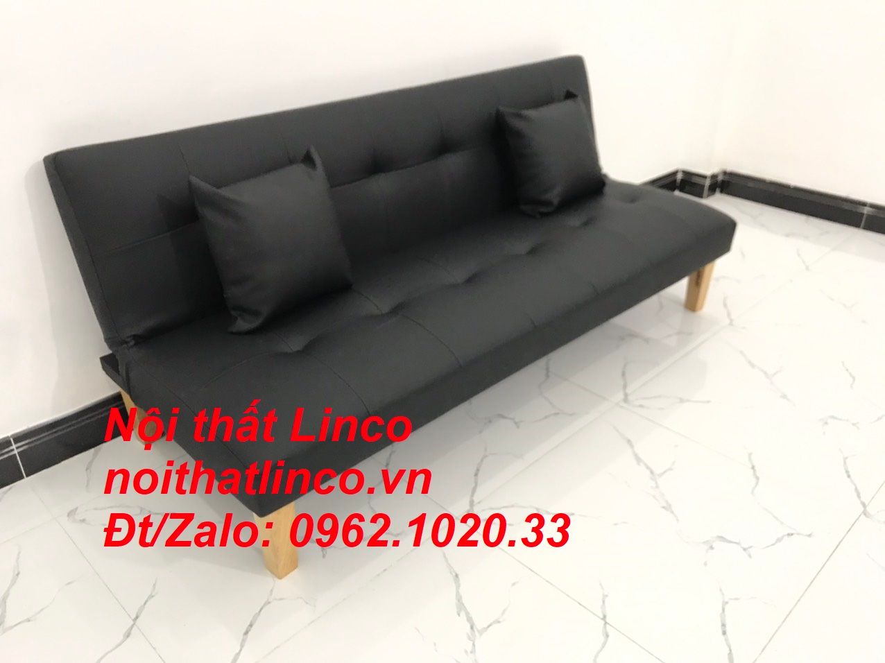 Bộ bàn ghế sofa bed, sofa giường simili đen giá rẻ 1m72