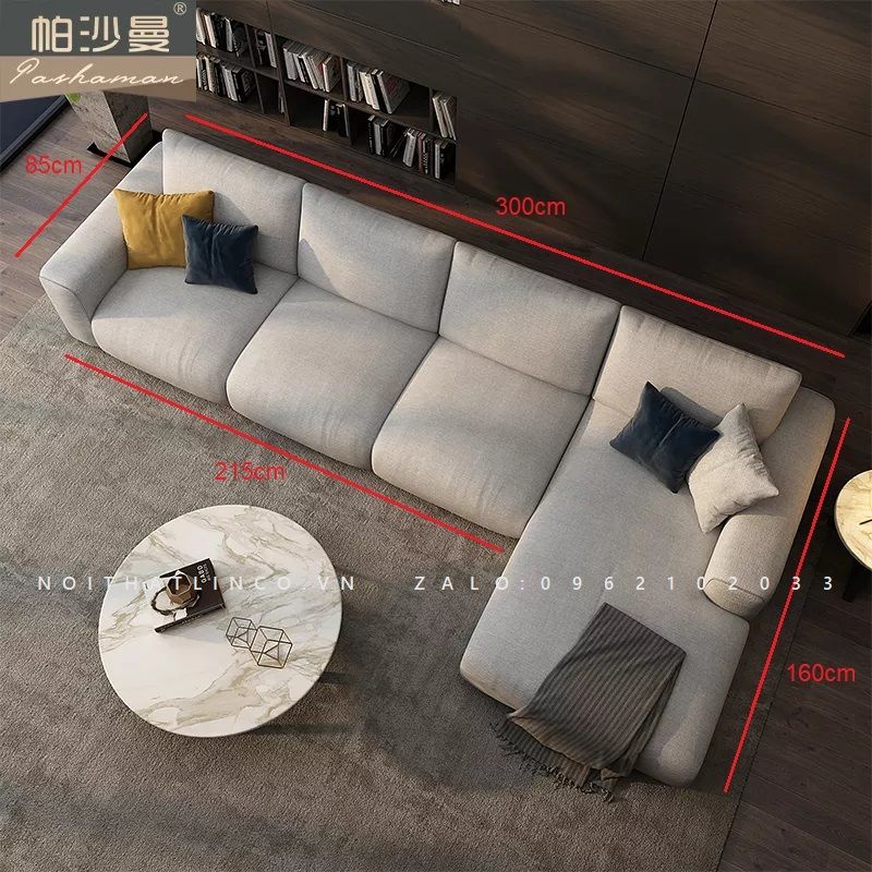 Bộ ghế sofa góc chữ L lớn GT29 Hoove 3m x 1m6 xám trắng