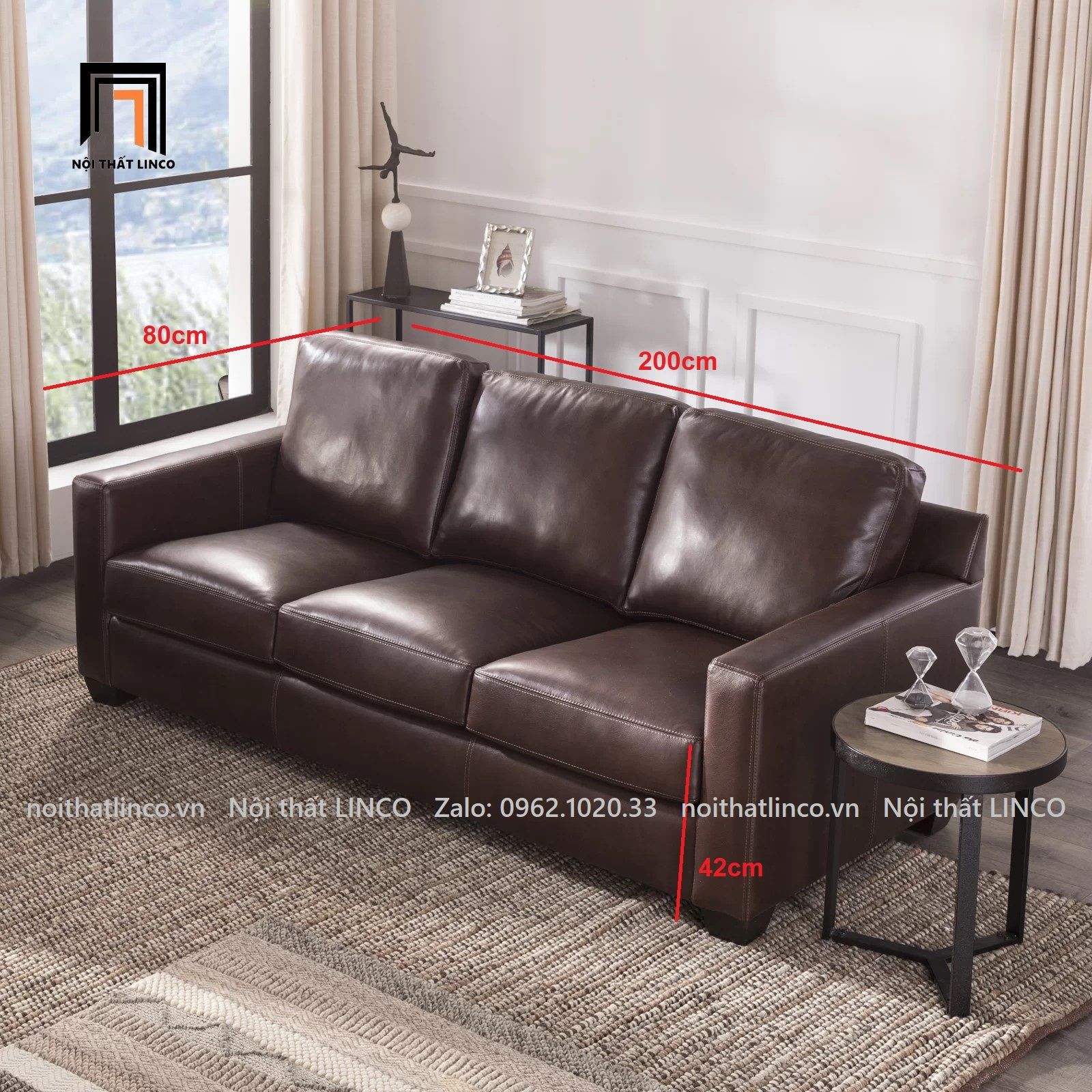 Ghế sofa băng sang trọng BT49-Covedale da công nghiệp màu nâu đậm