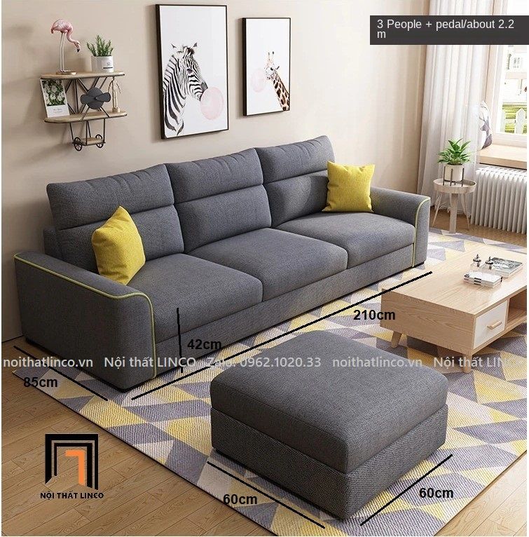 Bộ ghế sofa băng phòng khách gia đình BT57-Cobin màu xám đen