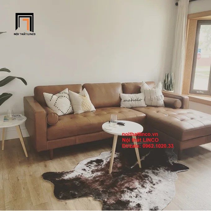 Bộ ghế sofa góc GT6 Matilda 2m2 x 1m6 simili giả da màu da bò