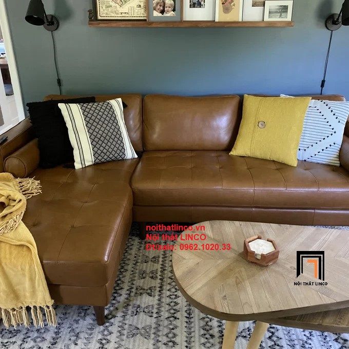 Bộ ghế sofa góc GT6 Matilda 2m2 x 1m6 simili giả da màu da bò