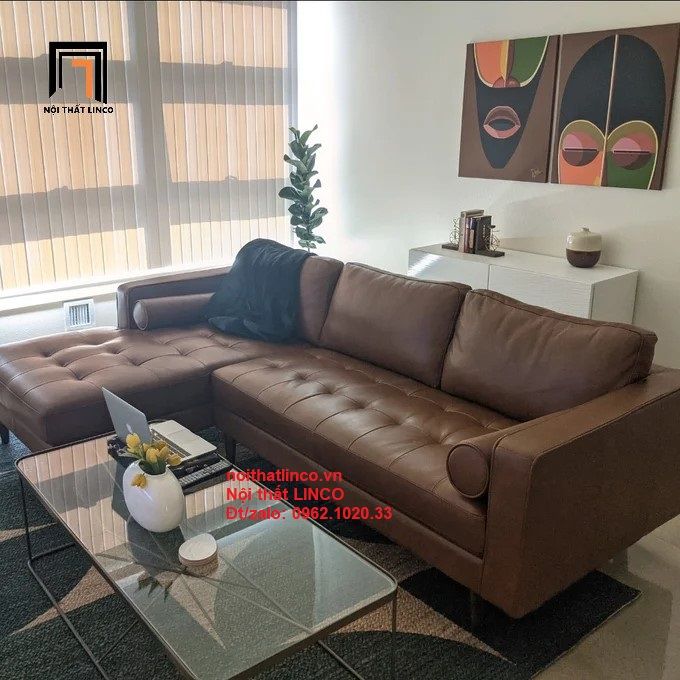 Bộ ghế sofa góc GT6 Matilda 2m2 x 1m6 simili giả da màu da bò
