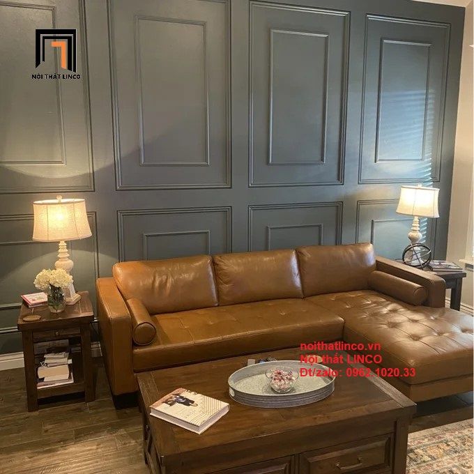 Bộ ghế sofa góc GT6 Matilda 2m2 x 1m6 simili giả da màu da bò