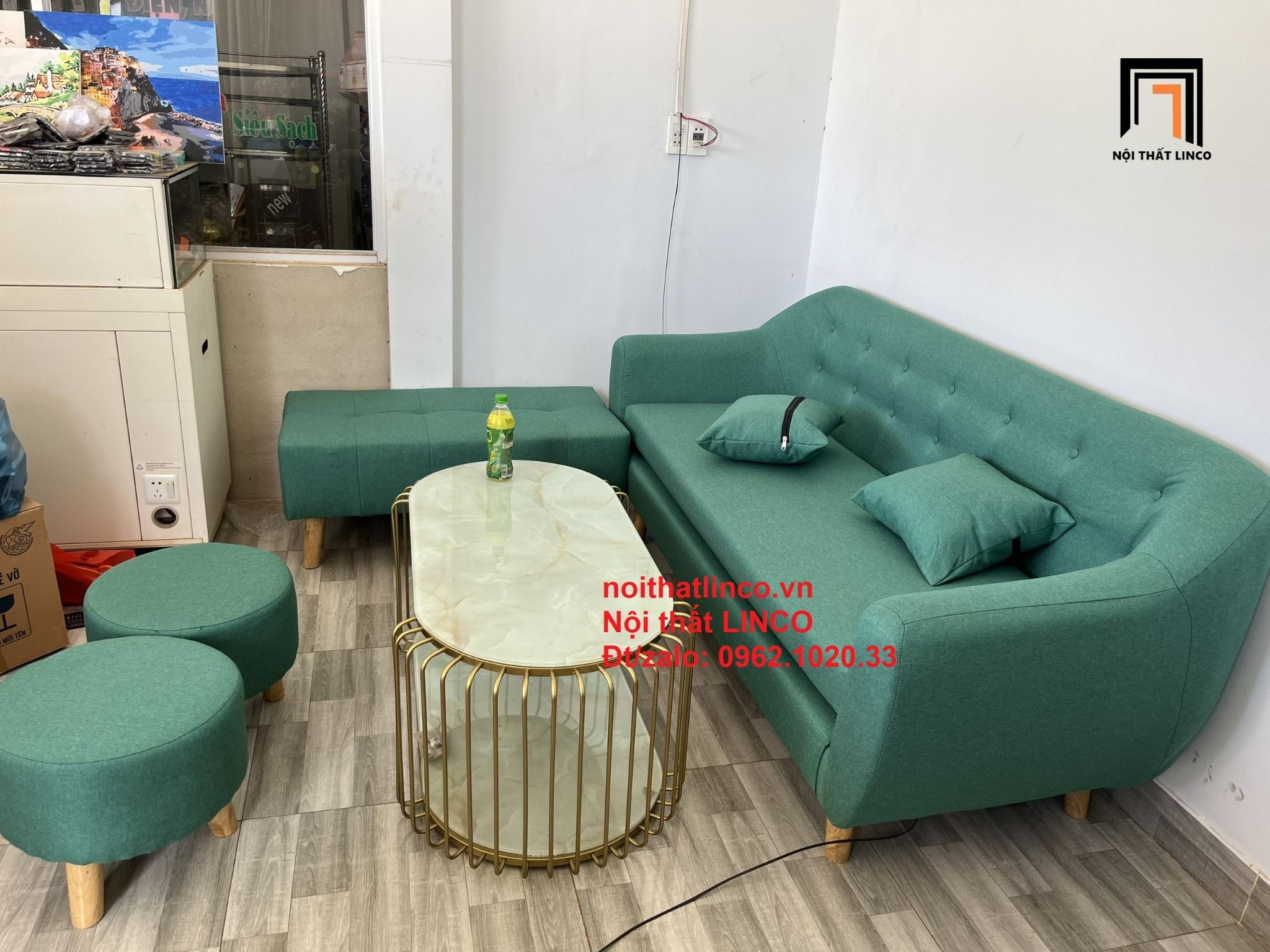 Ghế sofa văng băng dài 1m9 giá rẻ BGN màu xanh ngọc xinh xắn