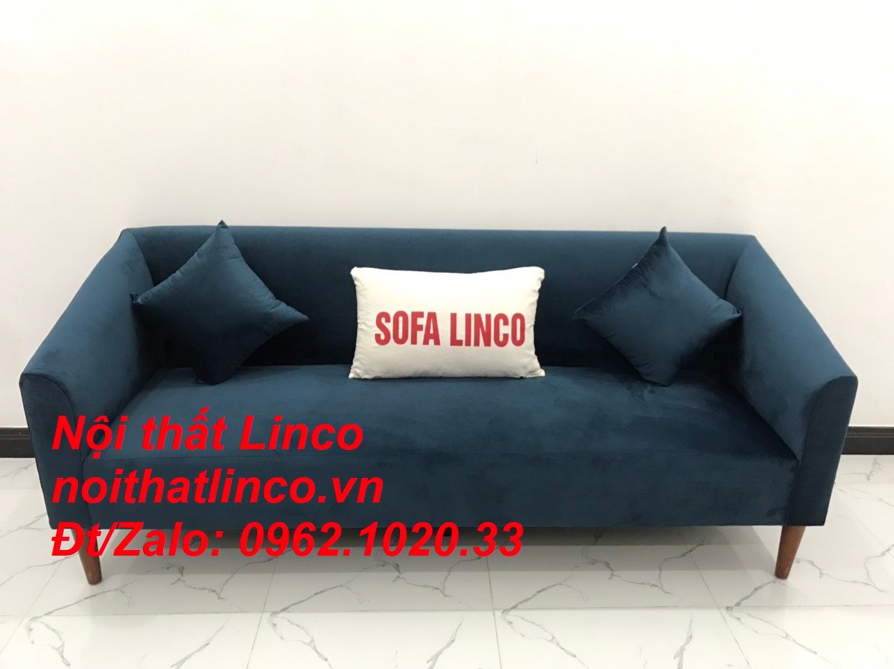 Bộ ghế sofa băng dài xanh dương đậm đen giá rẻ Nội thất Linco Sài Gòn