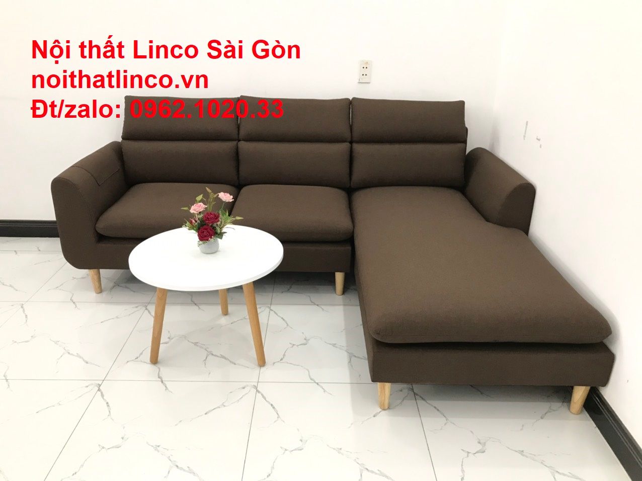 Bộ sofa góc chữ L rẻ | Sofa góc nâu cafe đen đậm giá rẻ đẹp phòng khách | Nội thất Linco HCM Sài Gòn