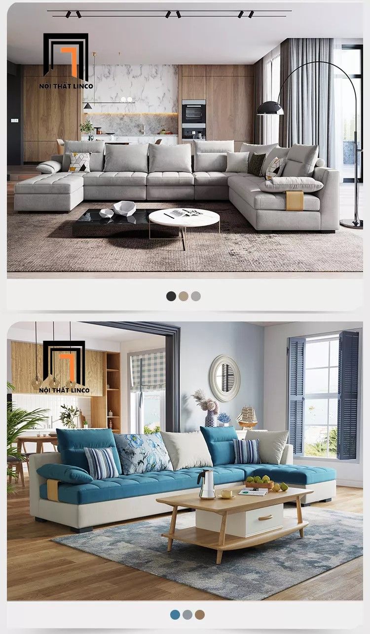 Ghế sofa góc L GT18 Linsy 3m25 x 1m6 cho phòng khách diện tích lớn