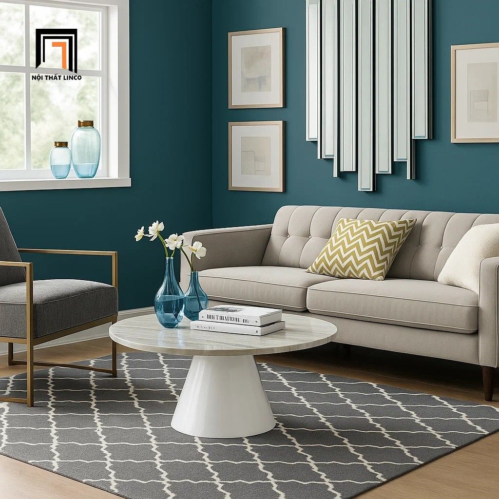 Bàn sofa mặt đá sang trọng 60 BSF53 Aripine khung chân xòe