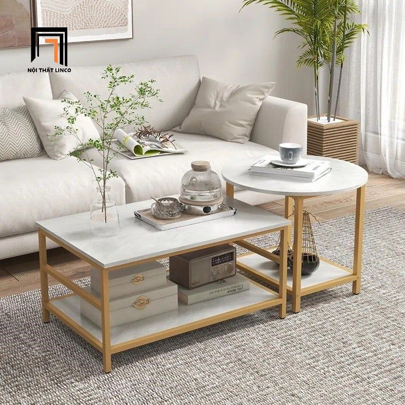 Cặp bàn sofa phòng khách nhỏ BSF67 Mulaye mặt đá giá rẻ