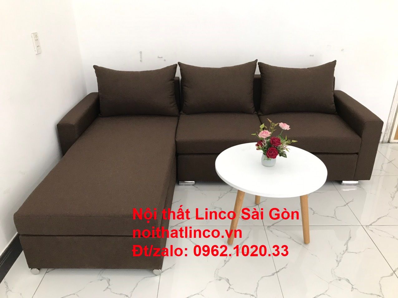 Bộ ghế sofa góc giá rẻ salon góc L Nâu cafe đen đậm sopha phòng khách đẹp hiện đại Nội thất Linco Tphcm Sài Gòn