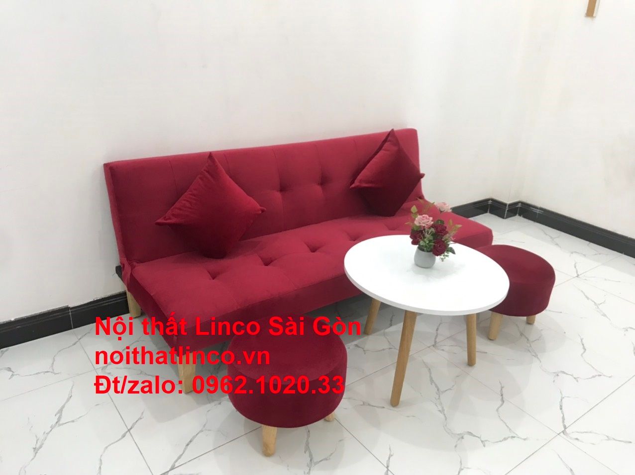 Bộ ghế sofa bed giường nằm màu đỏ mini nhỏ 1m7 giá rẻ đẹp Nội thất Linco Sài Gòn