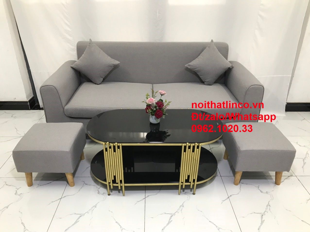 Bộ bàn ghế salon sofa băng xám ghi trắng giá rẻ đẹp dài 1m9