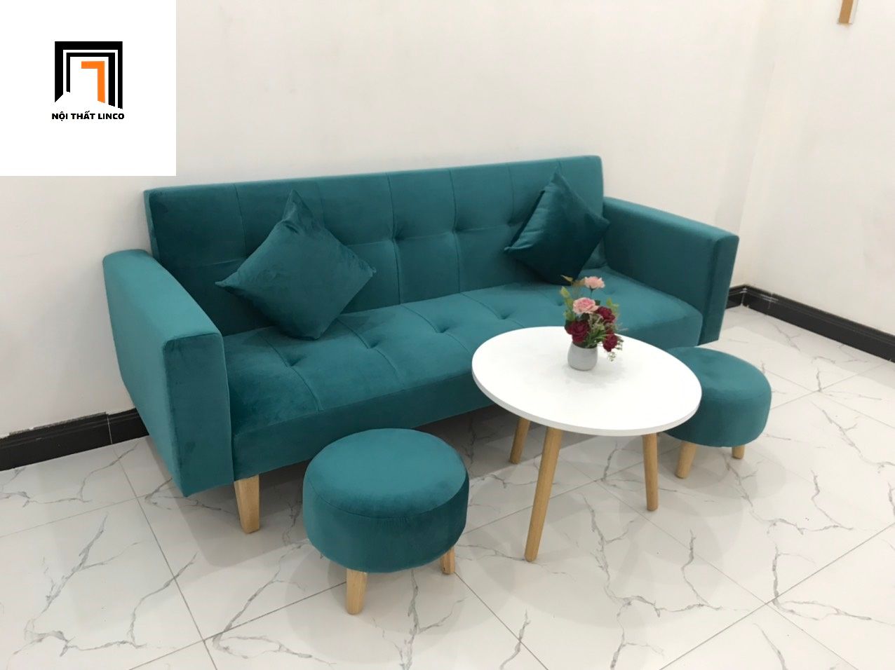 Bộ ghế salon sopha giường 2m màu xanh lá cây giá rẻ