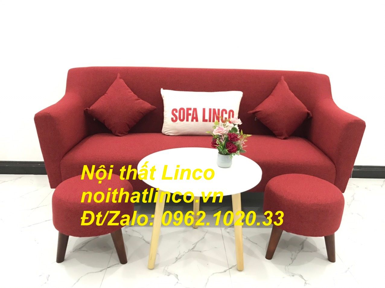 Bộ bàn ghế Sofa băng 1m9 đỏ giá rẻ phòng khách Nội thất Linco Sài Gòn