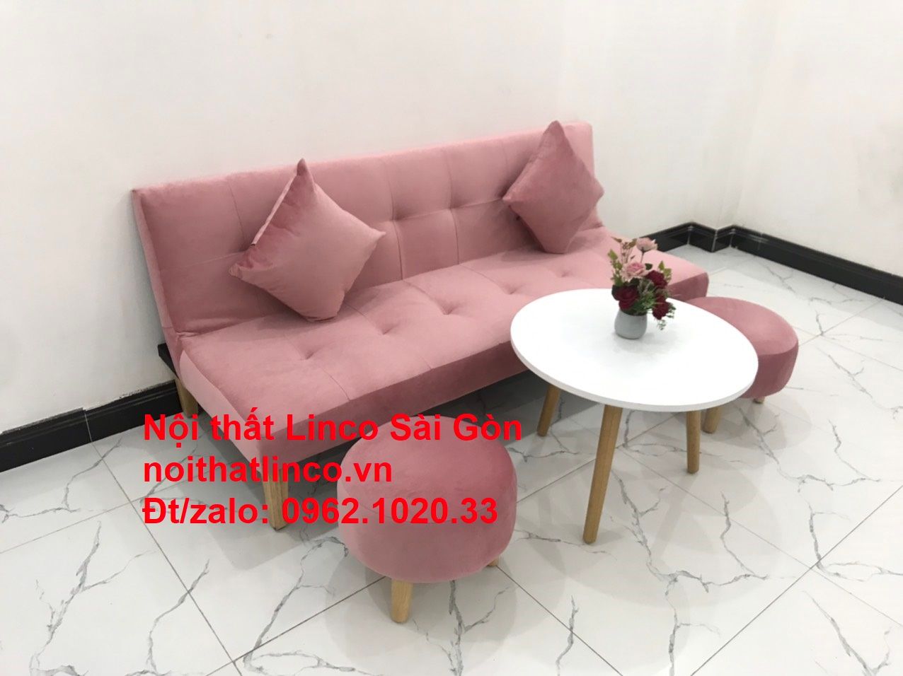Bộ bàn ghế salon sopha màu hồng cách sen giá rẻ hiện đại Nội thất Linco Sài Gòn