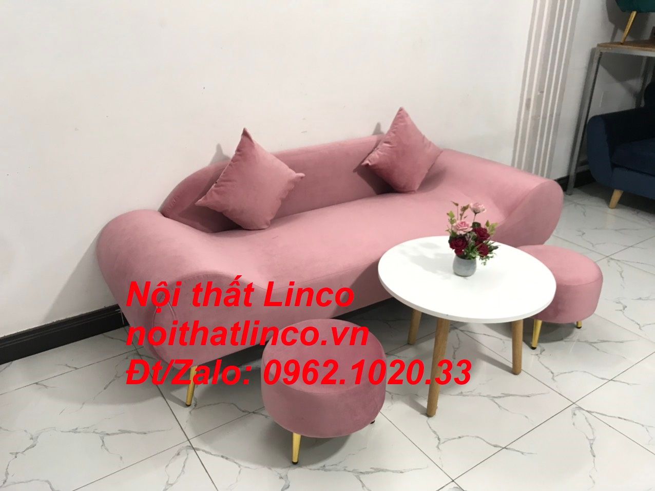 Bộ ghế sofa băng văng thuyền hồng hường cánh sen | Nội thất Linco HCM