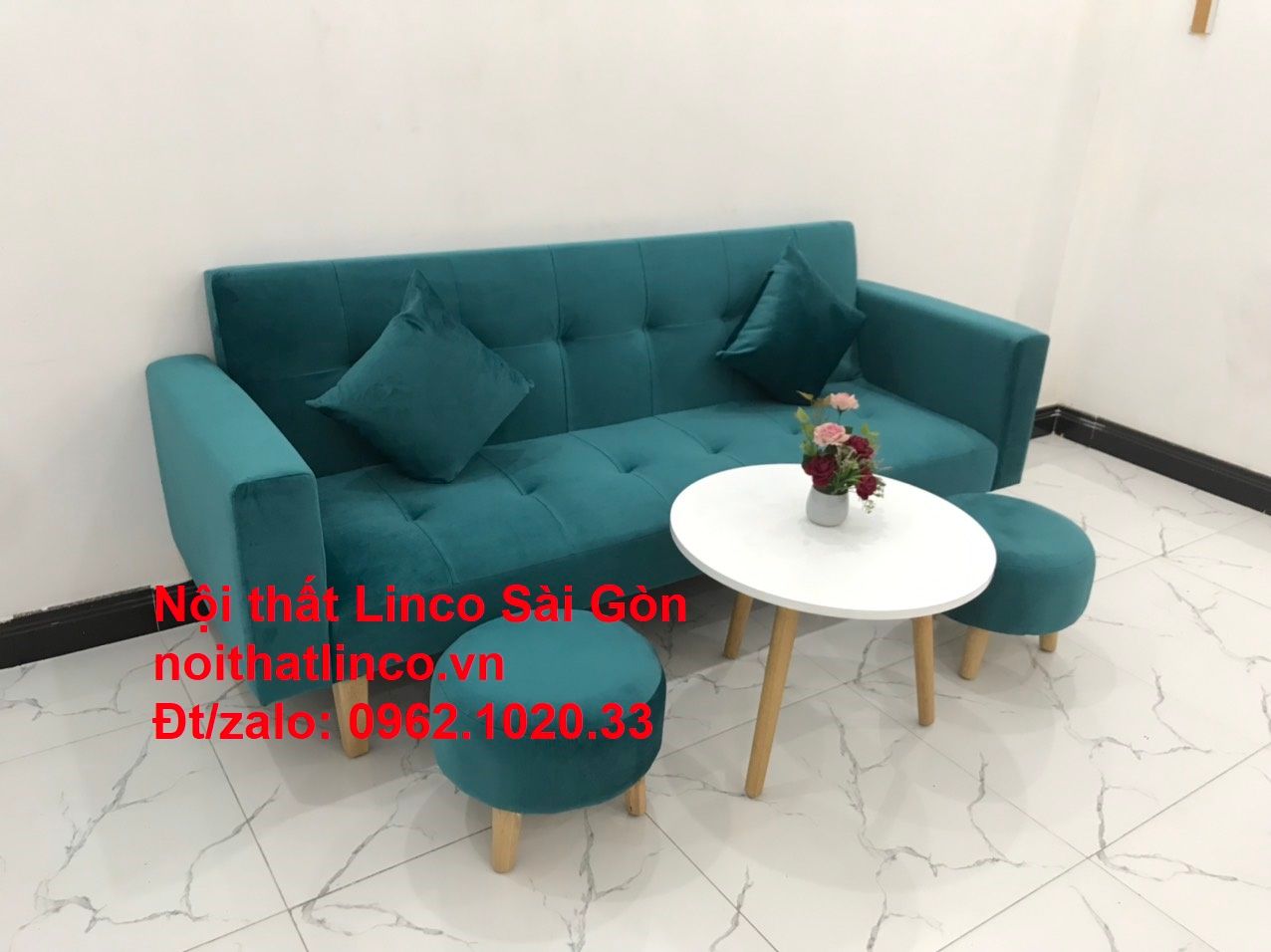 Bộ ghế salon sopha giường rẻ | Sofa màu xanh lá cây đậm phòng khách | Nội Thất Linco Sài Gòn