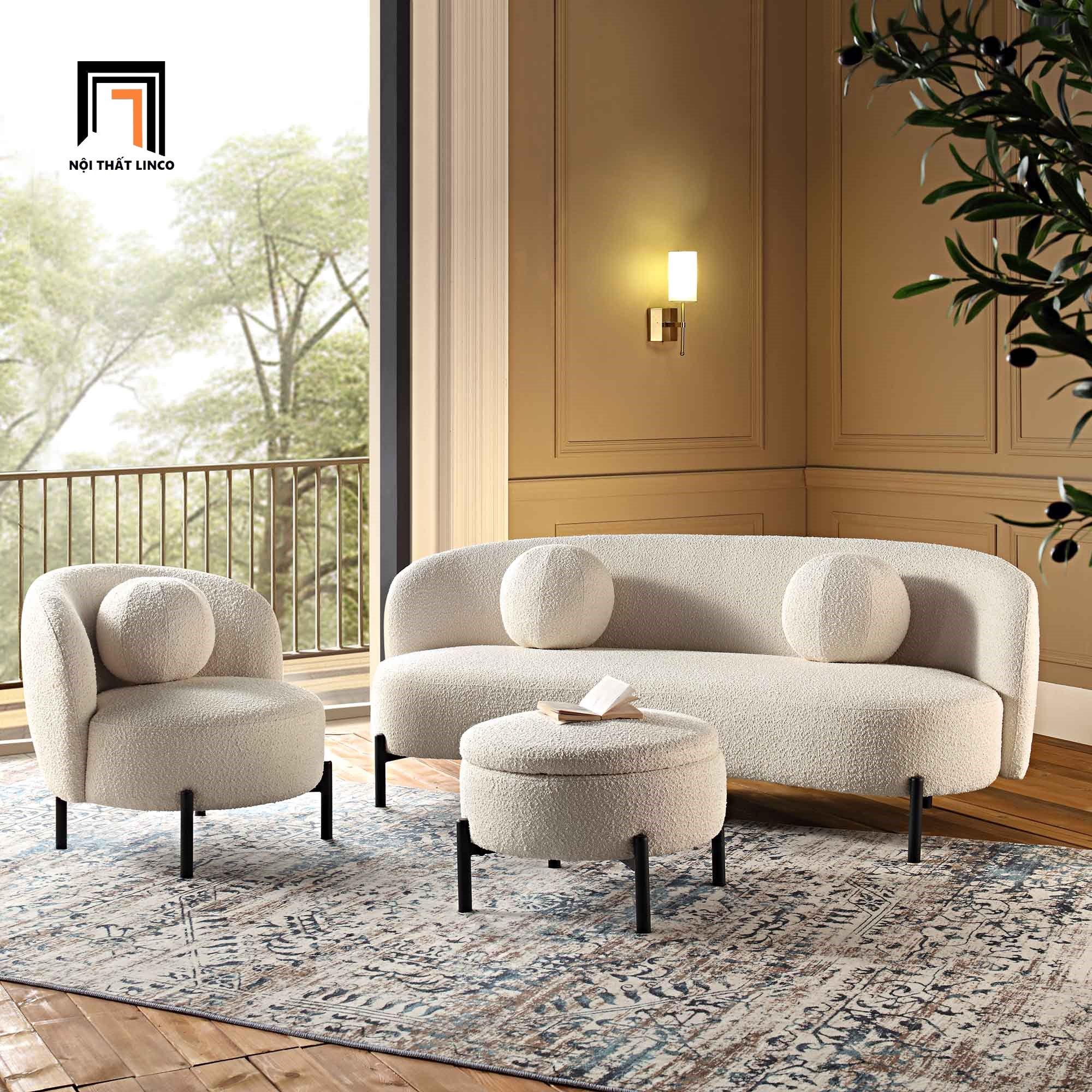 Ghế sofa băng cong xinh xắn BT312 Amboise dài 2m1 xám trắng