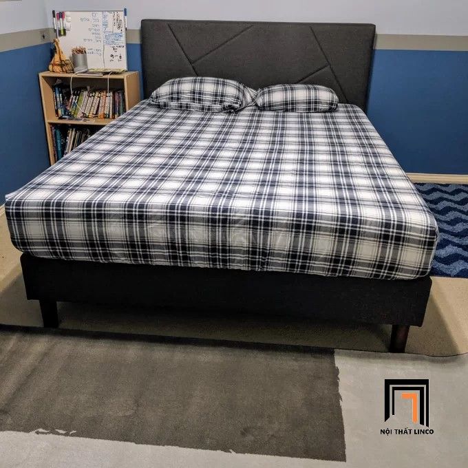 Giường ngủ bọc vải bố nỉ GN26 Bartley màu xám đậm