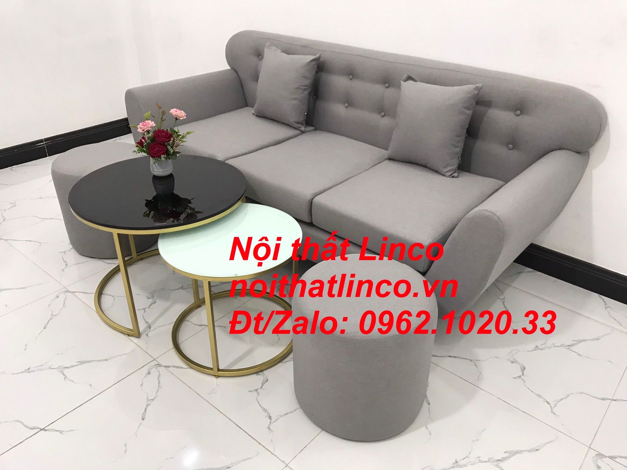 Bộ ghế sofa băng văng dài 1m9 xám ghi trắng giá rẻ Nội thất Linco HCM