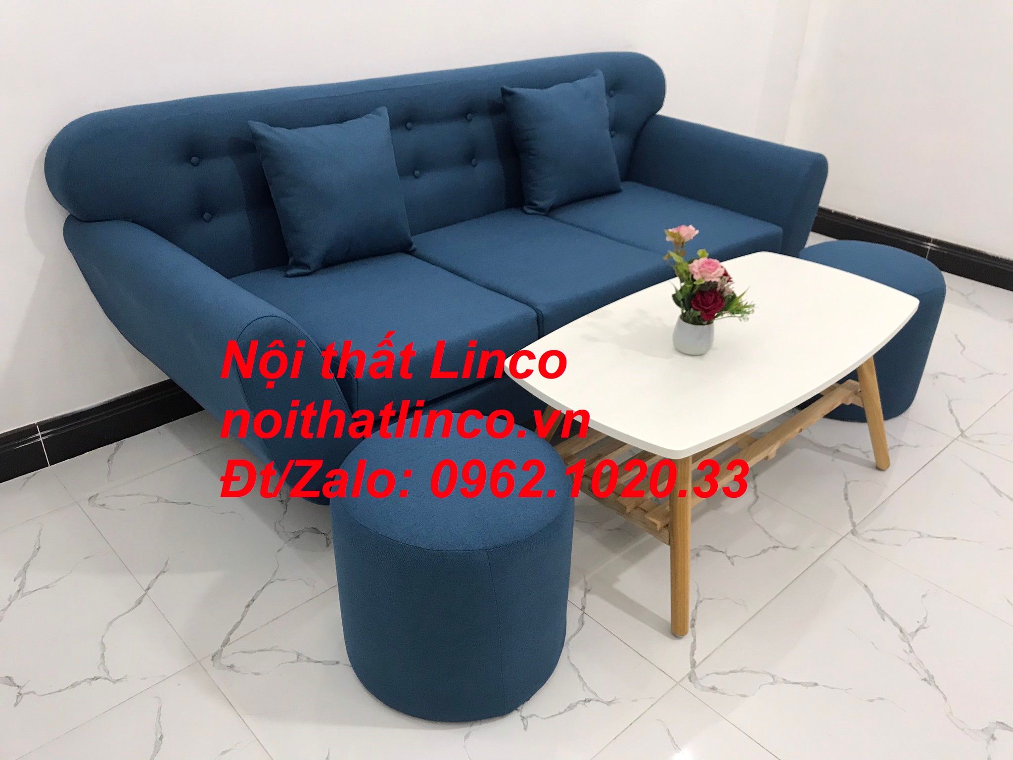 Sofa băng nhỏ giá rẻ | Sofa văng xanh dương rẻ | Nội thất Linco SG HCM