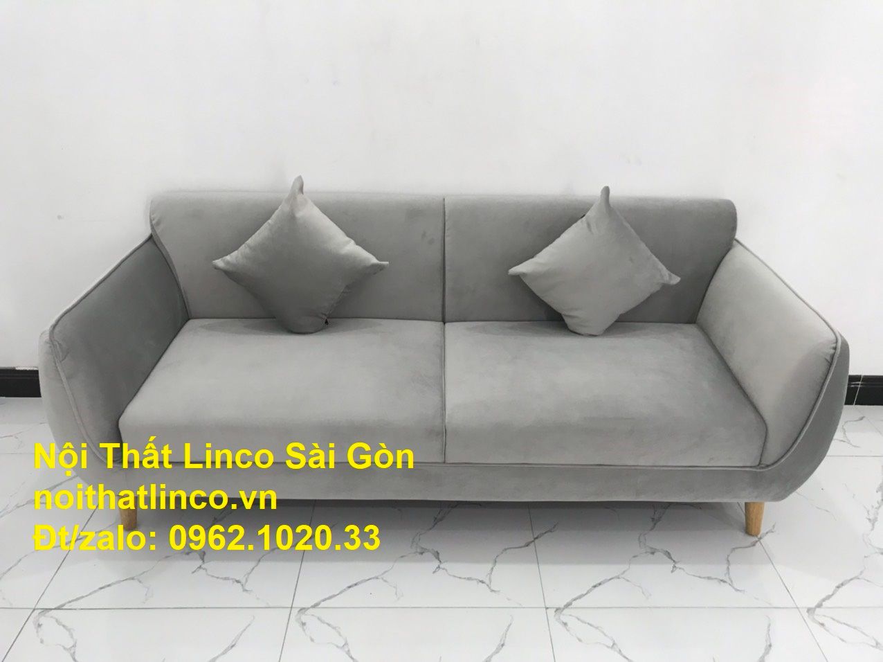 Bộ ghế salong băng dài 1m9 đẹp | Sofa văng xám lông chuột giá rẻ | Nội thất Linco Sài Gòn