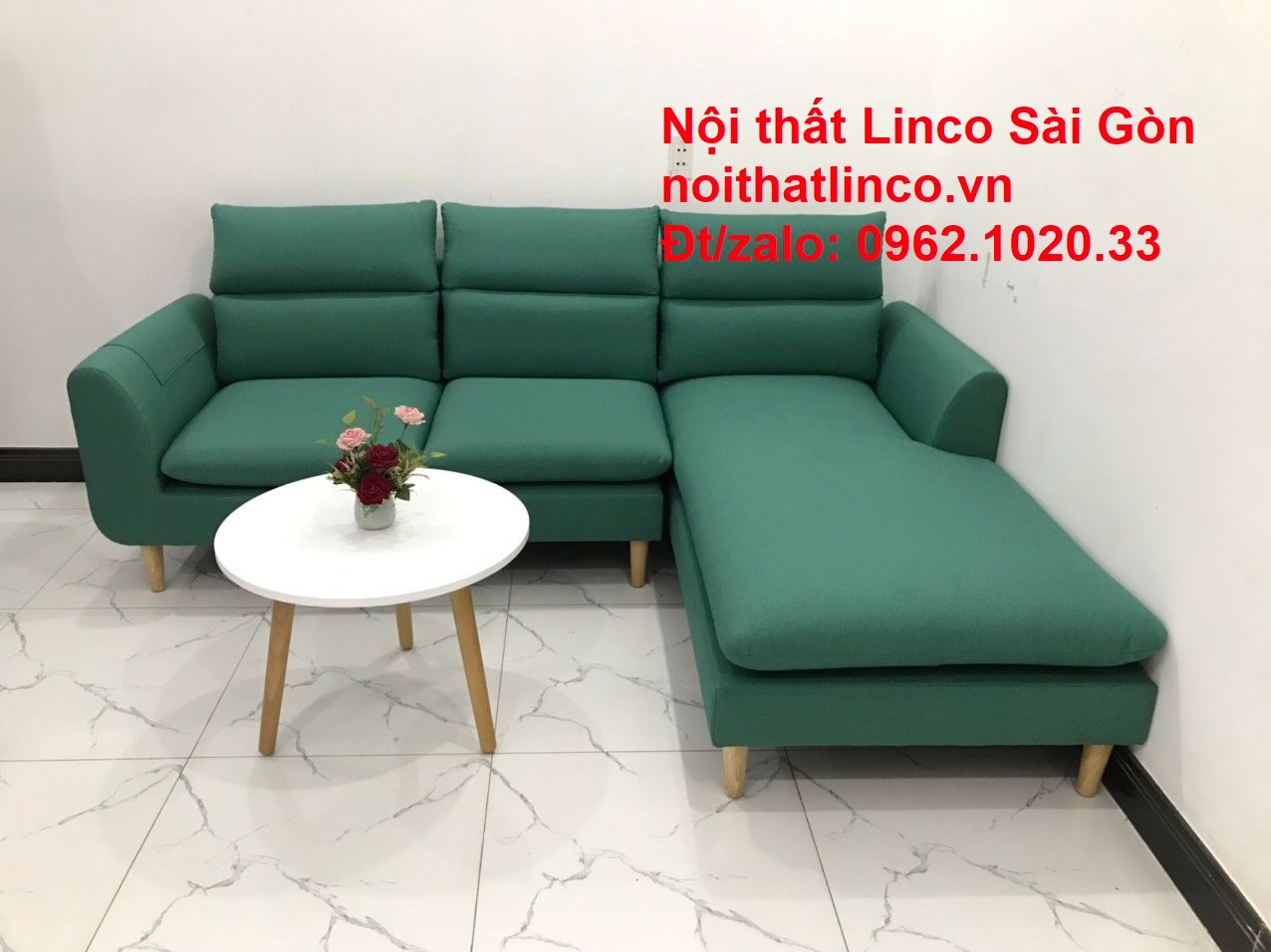 Ghế sofa góc chữ L giá rẻ | Sofa góc xanh ngọc lá cây đẹp | Nội thất Linco HCM Sài Gòn