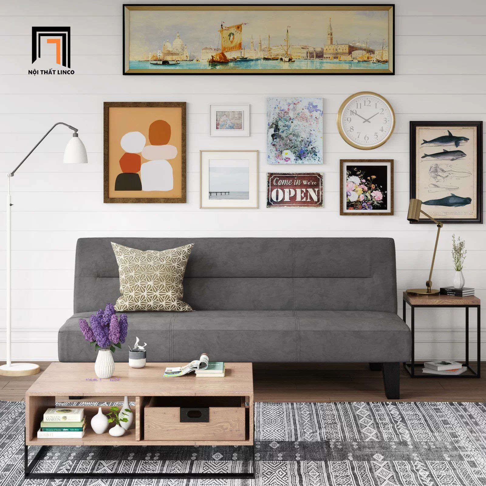 Ghế sofa bed bật giường hiện đại GB86 Fayette dài 1m7 xám đậm