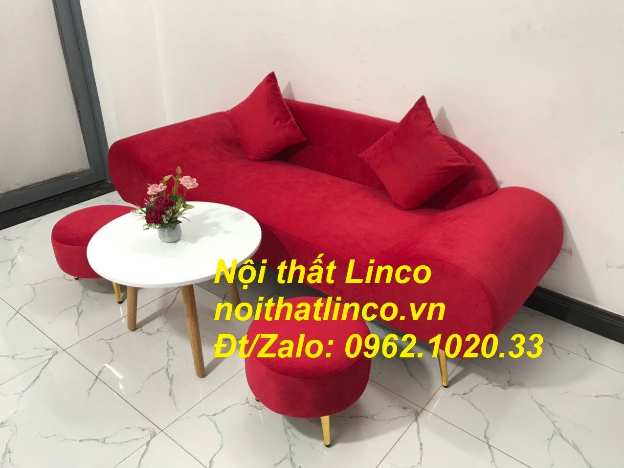 Bộ ghế sofa salon văng băng thuyền SFT dài 2m đỏ đô đẹp giá rẻ