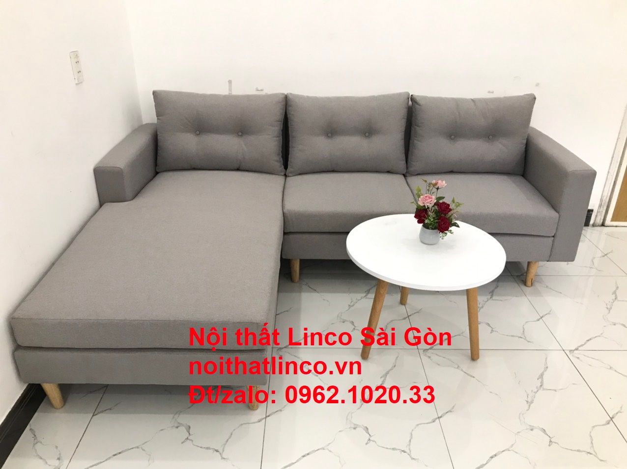 Bộ sofa góc giá rẻ | Ghế sofa góc L xám trắng đẹp giá rẻ nhỏ phòng khách | Nội thất Linco Tphcm Sài Gòn