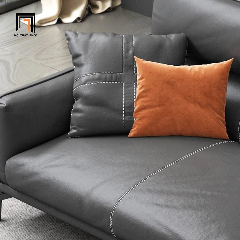 Bộ ghế sofa phòng khách hiện đại KT69 Flamy da giả đen