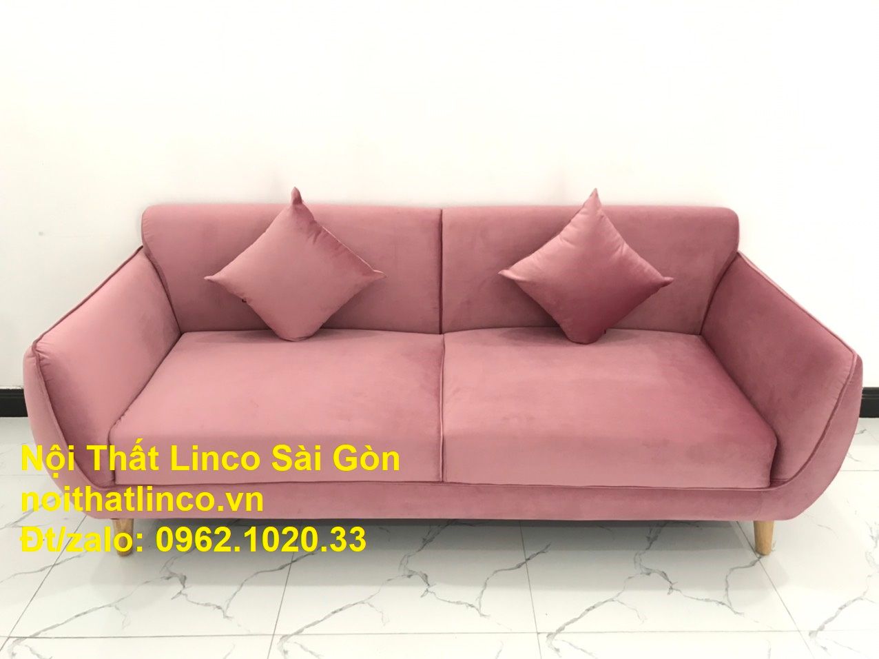 Mẫu sofa băng văng dài 1m9 giá rẻ | so pha Màu hồng phấn cánh sen đẹp ở tại Nội thất Linco Sài Gòn
