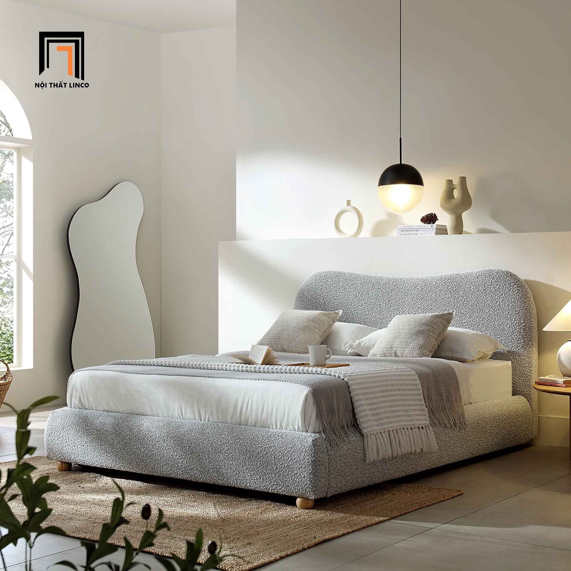 Giường ngủ bọc vải lông cừu GN65 Egerie màu trắng kem
