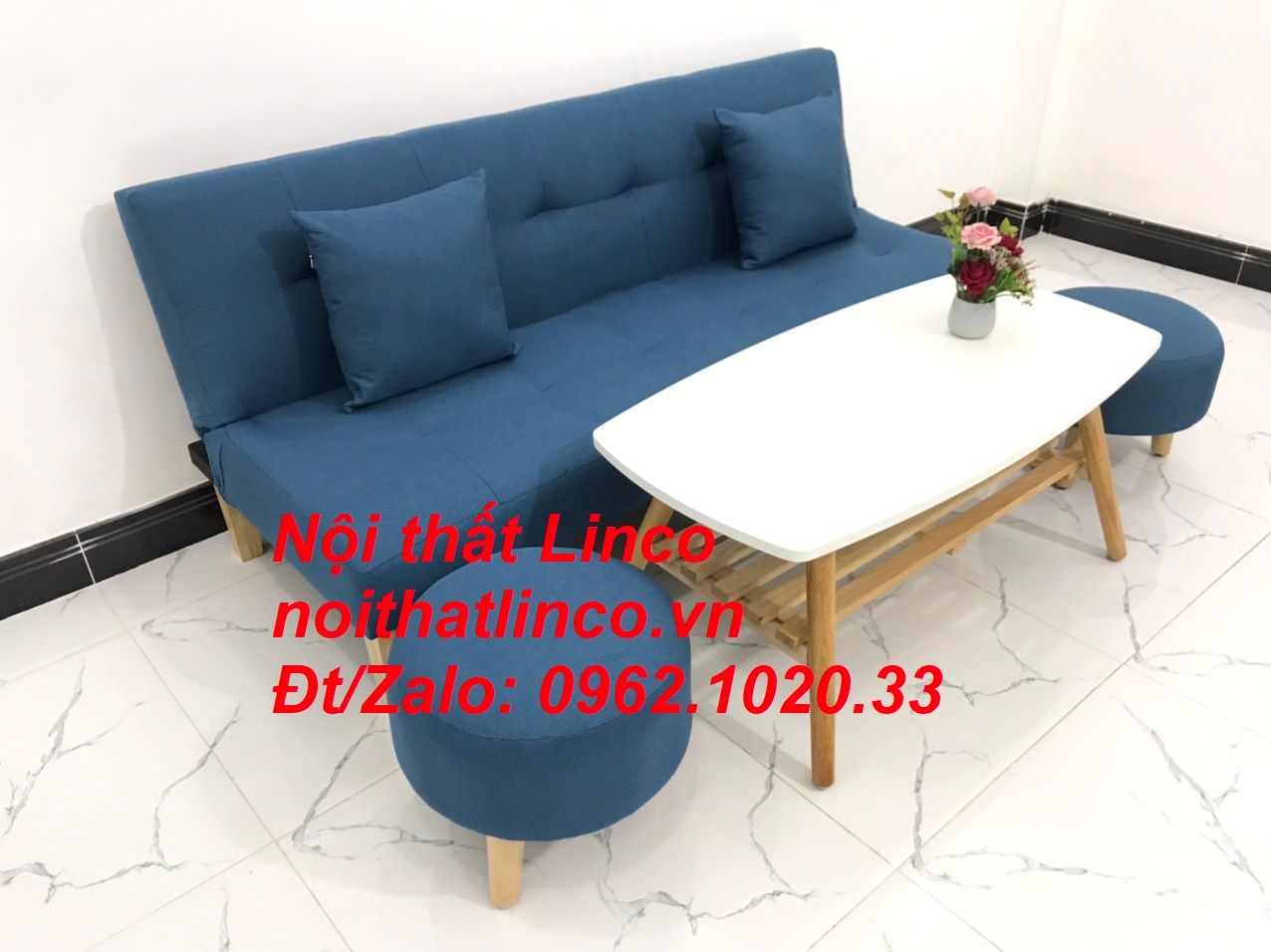 Bộ ghế sofa bed giường SFG xanh dương giá rẻ nhỏ gọn