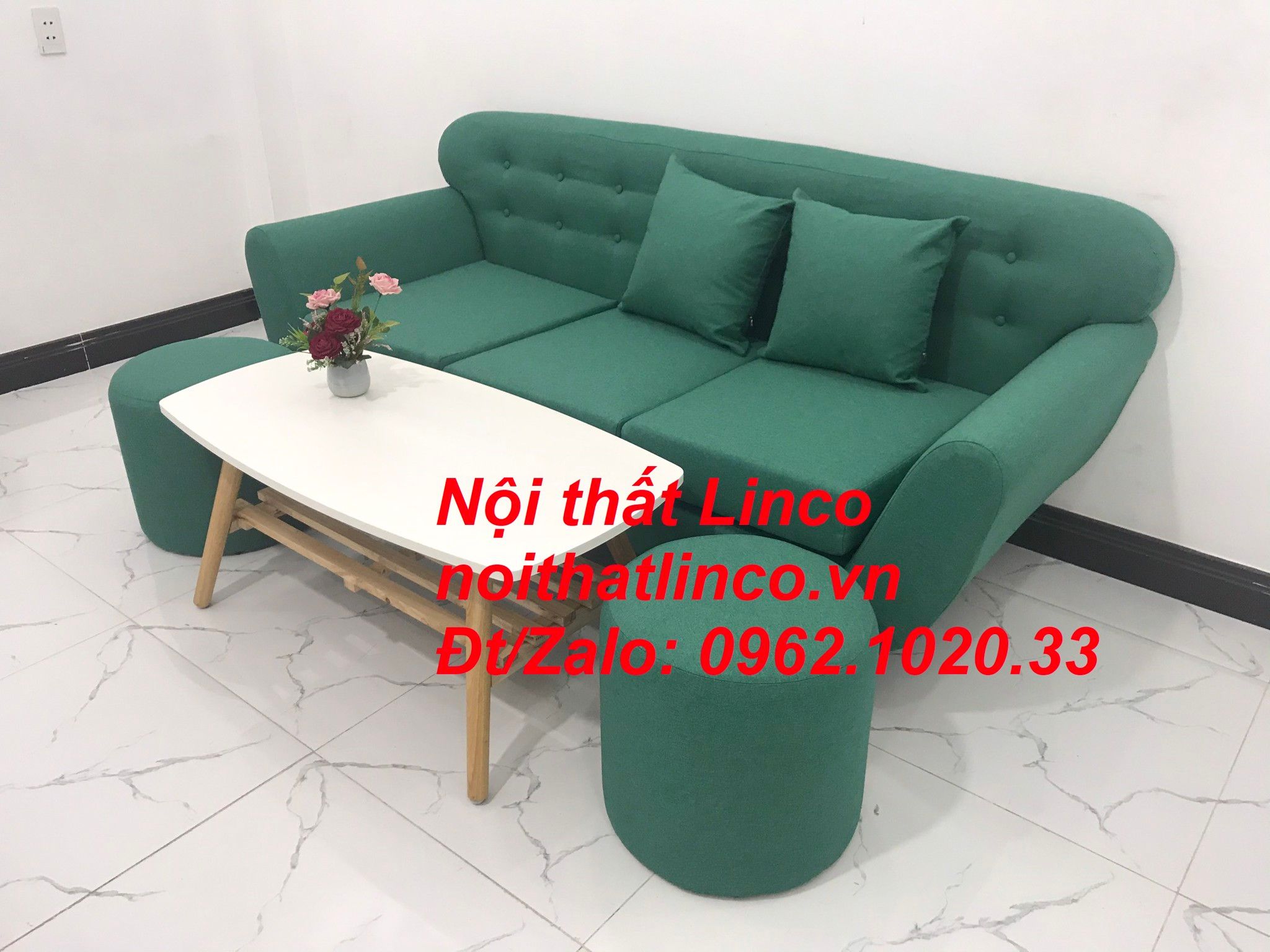 Bộ ghế sofa băng xanh ngọc lá cây giá rẻ nhỏ Nội thất Linco Sài Gòn SG