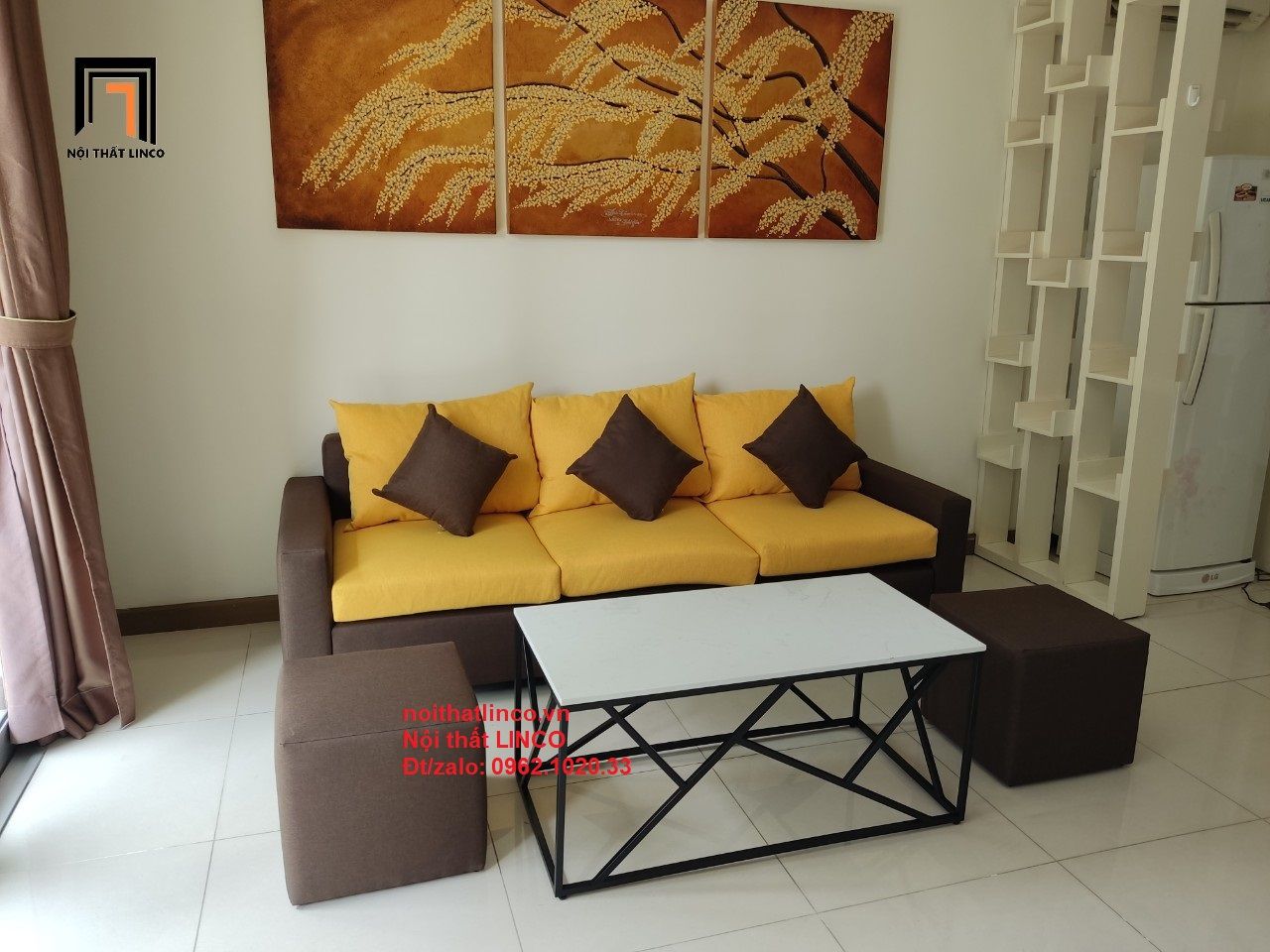 Bộ ghế sofa băng 2m phòng khách xám đen hiện đại