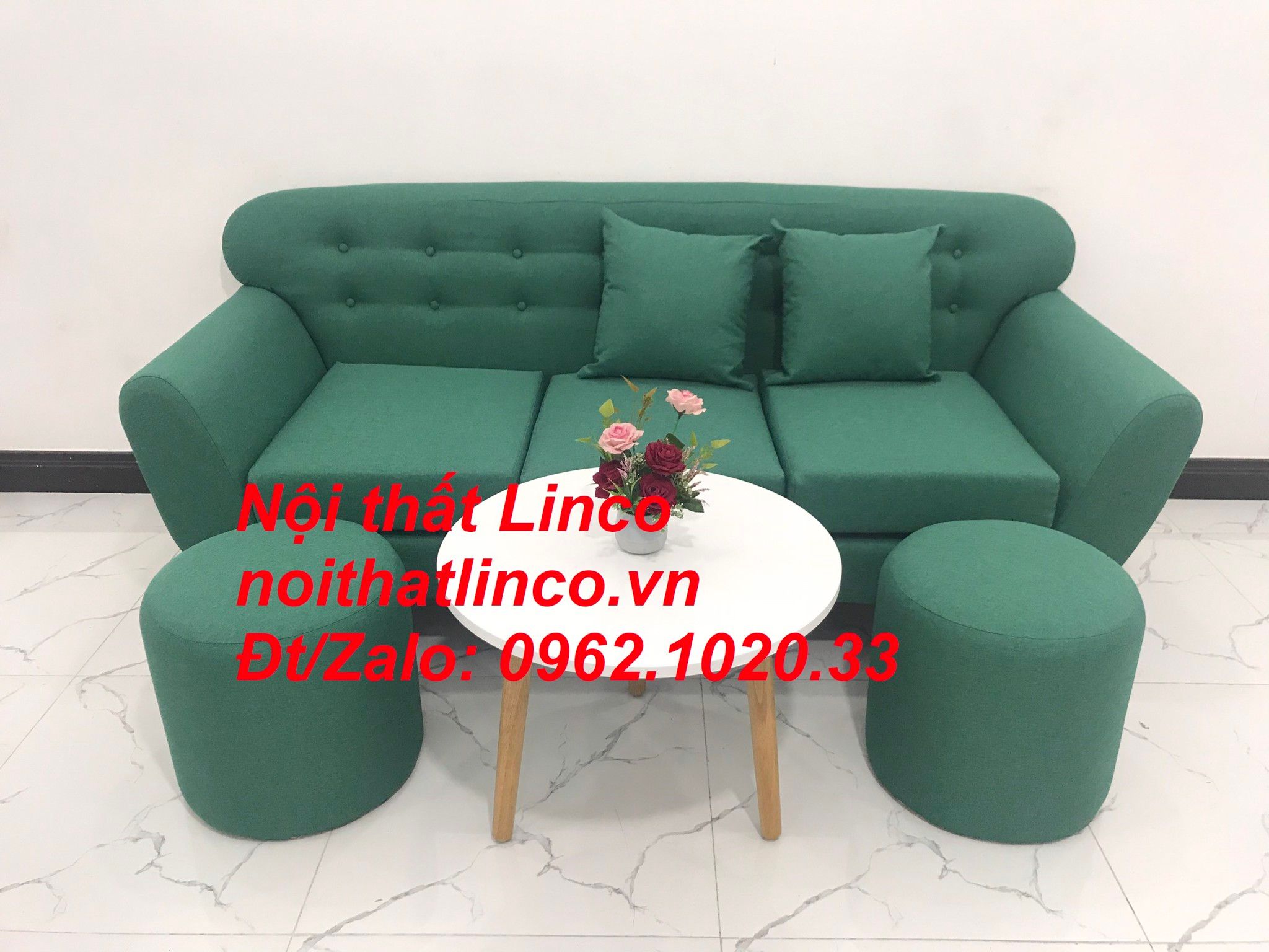 Bộ ghế sofa băng xanh ngọc lá cây giá rẻ nhỏ Nội thất Linco Sài Gòn SG