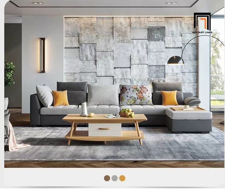 Ghế sofa góc L GT18 Linsy 3m25 x 1m6 cho phòng khách diện tích lớn