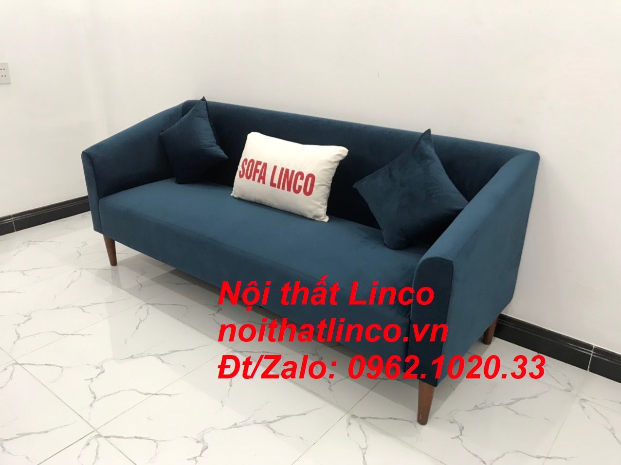 Bộ ghế sofa băng dài xanh dương đậm đen giá rẻ Nội thất Linco Sài Gòn