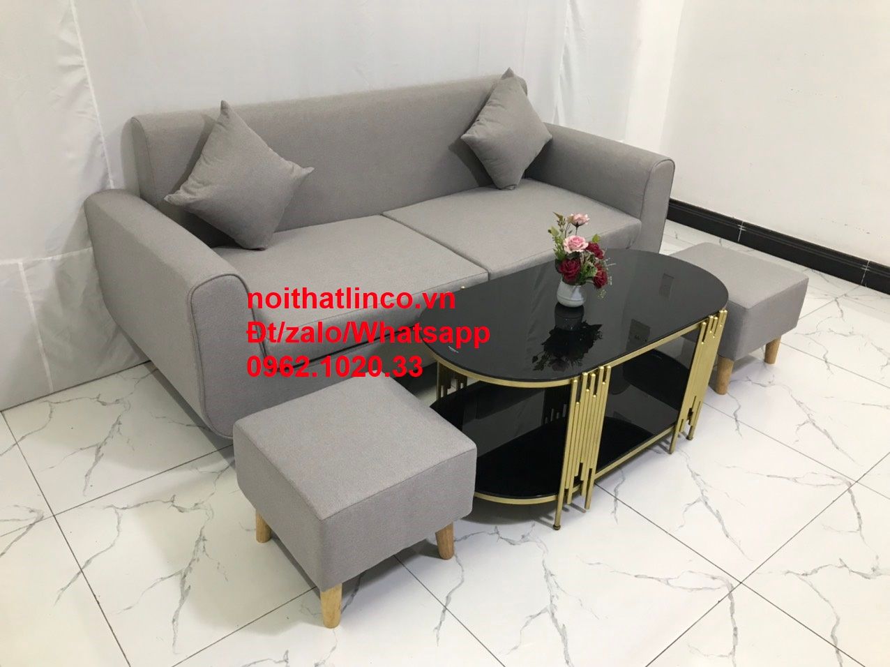 Bộ bàn ghế salon sofa băng xám ghi trắng giá rẻ đẹp dài 1m9