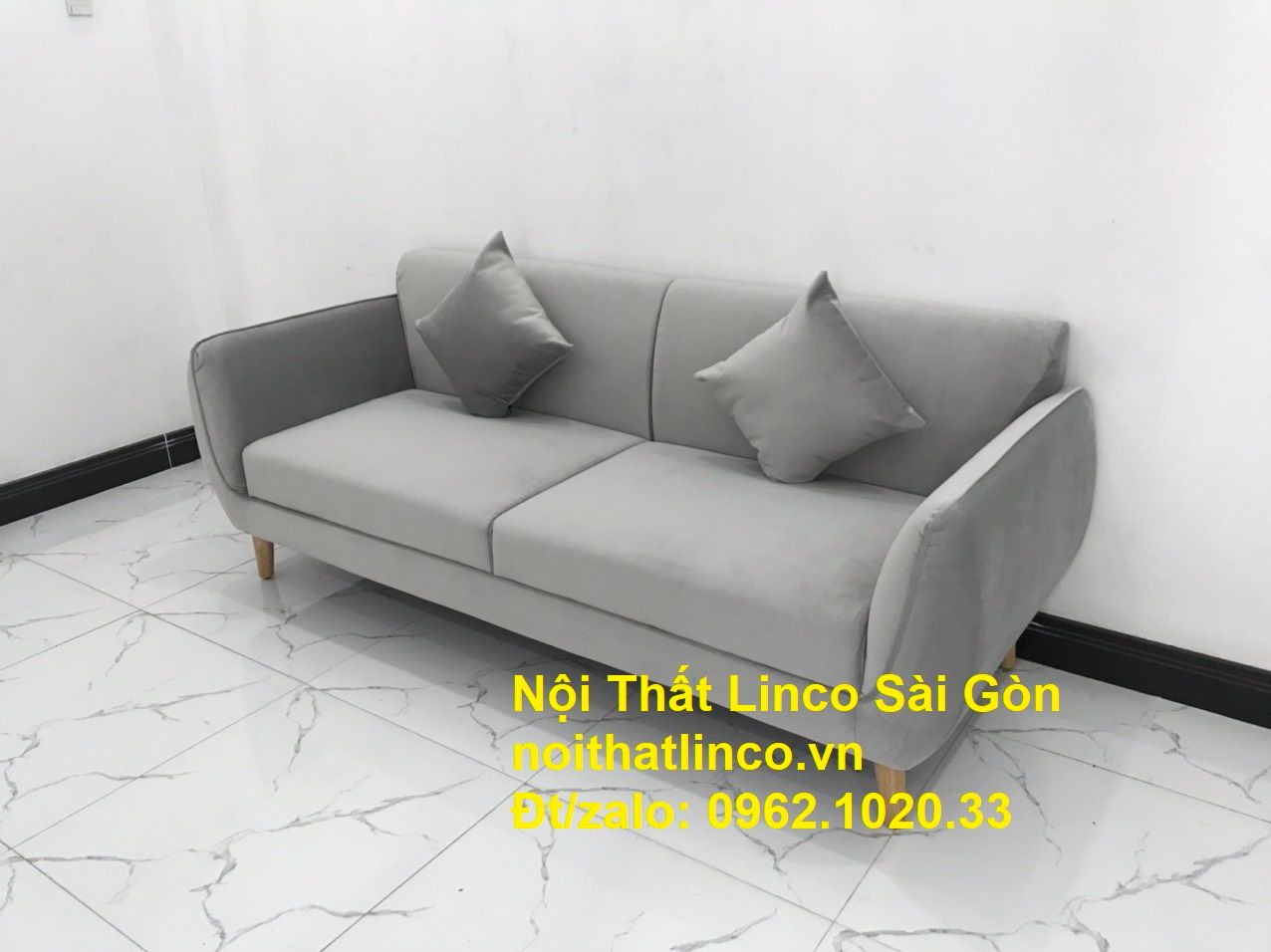 Bộ ghế salong băng dài 1m9 đẹp | Sofa văng xám lông chuột giá rẻ | Nội thất Linco Sài Gòn